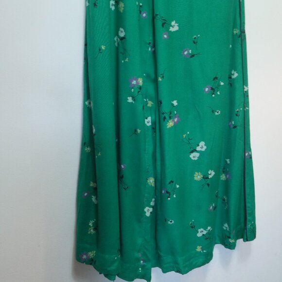 Free People Green Floral Wide Leg Pants Black Piping Size 0 - Picture 4 of 16
